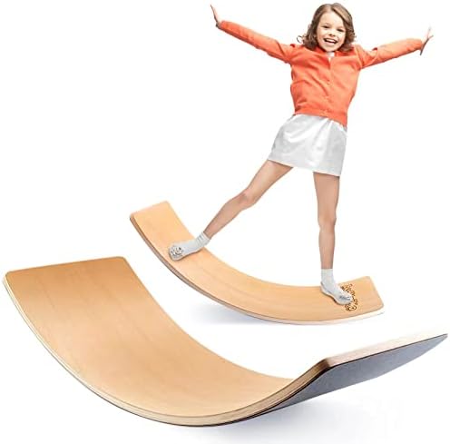 bedmoimo 35 Inch Wooden Balance Board Wobble Board for Kids Toddlers, Teens, Adults, Wood Kids Toys for Kids - Wobble Balance Board Kids - Kids Wooden Toys - Montessori Waldorf Learning Toys Rocker Board for Yoga and Exercise
