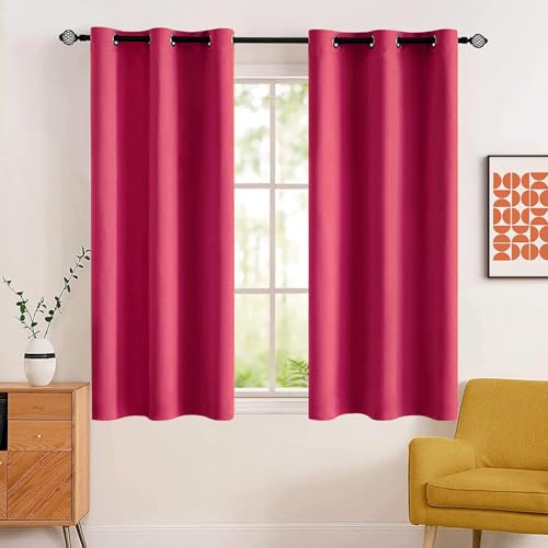 MIULEE Blackout Room Darkening Curtains Thermal Insulated Drapes Solid Window Treatment Set Grommet Top Light Blocking Curtain for Living Room/Bedroom 2 Panels 42 x 63 inch Hot Pink