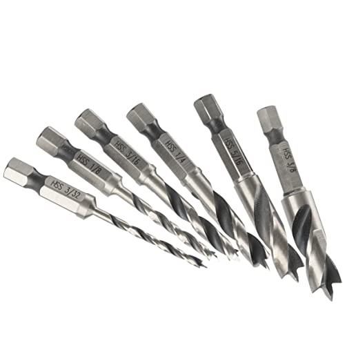 Yakamoz 6Pcs 1/4 Inch Quich Change Hex Shank Stubby Drill Bit Set For Wood Stubby Brad Point Short Drill Bits Imperial #TOP2