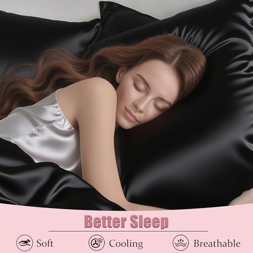 Mulberry Silk Pillow Cases 2 Pack Standard Size with Zipper, Ultra Smooth Soft Breathable Cooling Pillow Cases for Hot Sleepers, Silk Satin Pillowcase for Hair and Skin Set of 2, Gifts for Women