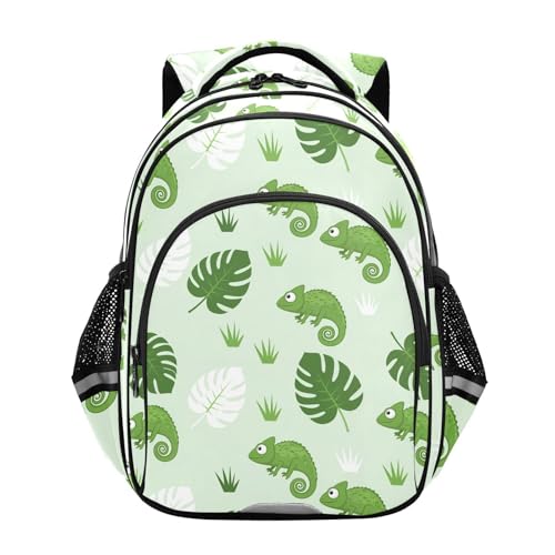 Emelivor Green Leaf Chameleon Kids Backpack Toddler School Backpack Book Bag Backpacks Schoolbag for Travel,S