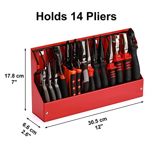 Casoman Plier Organizer Rack, Pliers Cutters Organizer, Black/Red, 14-Slot Plier Rack, Keep Pliers Organized In Tool Drawer #TOP3
