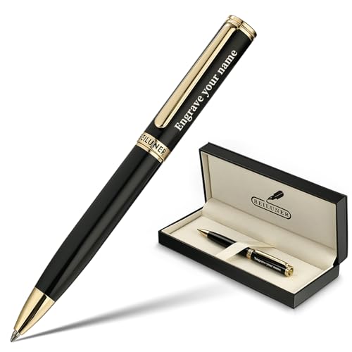 BEILUNER Luxury Personalized Gel Pen with 24K Gold Finish, Black Piano Lacquer, Luxury Grade Craftsmanship, Best Pen Gift Set for Men and Women, Professional, Executive, Office, Retractable
