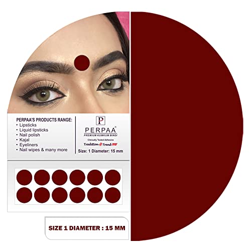 Image of PERPAA Kumkum Dark Maroon Round Bindi Book for Ladies Forehead Pack of 2-15 Flaps Each Box (Stick On) (01, Diameter 15mm)