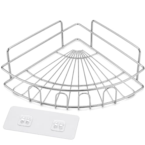 Image of Sulfar Bathroom Organiser Without Drill Bathroom Corner Shelf Adhesive Stand for Corner Rack for, Shampoo Holder Multipurpose Shelf (Silver)
