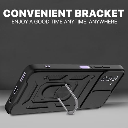 Image of Pikkme D10 Tough Armor Bumper Case | 360 Protection Case | Sliding Camera Shield Cover & Ring Holder Stand Back Cover for Nokia G42 5G (Black)