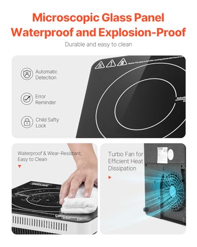 Image of VEVOR Portable Induction Cooktop, 1500W Electric Induction Burner with 9 Temperature Settings, Countertop Induction Hot Plate with 4H Timer, 24H Reservation, Child Lock, Easy to Clean, for Cooking