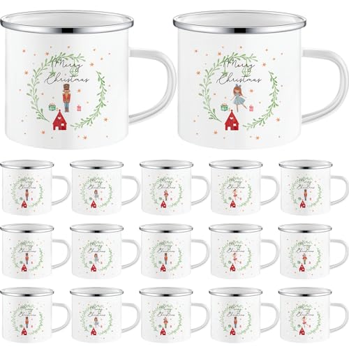 Mifoci 16 Pcs Christmas Enamel Coffee Mugs Bulk 12oz Xmas Hot Chocolate Mugs with Silver Rim Christmas Coffee Cup Gifts Christmas Girls Nutcracker Hot Chocolate Mugs Camping Mugs for Winter Gifts