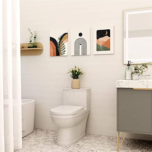 Boho Wall Art Set Of 3, Boho Room Decor, Mid Century Modern Wall Art, Framed Neutral Abstract Geometric Prints Black Beige Orange Minimalist Art Framed Canvas Prints Artwork 12" X 16" Ready To Hang For Bathroom Bedroom Wall Decor #TOP3