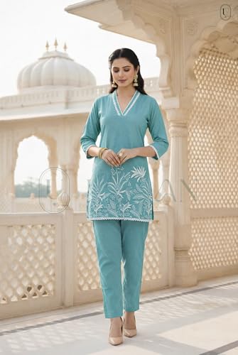 Image of SUNDARTA Women's Rayon Slub Kurta Set | Solid Straight Kurta with Pant | Elegant Ethnic Wear for Office, Casual & Festive Use