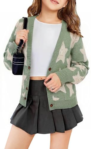 SELINK Girls Cardigan Sweater Sherpa Star Pattern Sweater Cardigan Casual Open Front Chunky Coat with Pockets
