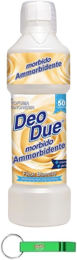 DEO DUE Ammorbidente Concentrato Fleur Blanche, Suavizante concentrado, ideal para todas las prendas, 50 lavados de 1 litro + llavero Beni Culinari gratuito