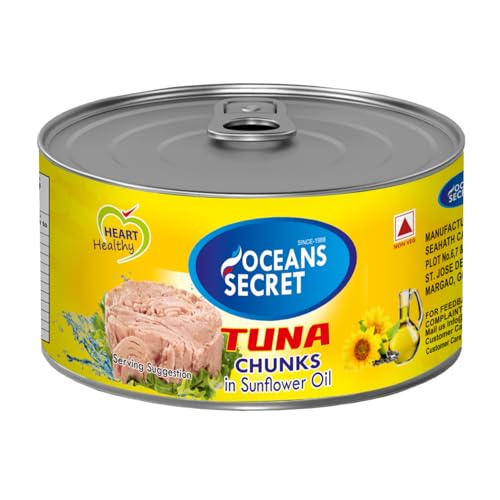 Image of Oceans Secret Tuna Chunks in SunflowerOil 180gm Pack of 1 Canned Tuna Fish Balanced Nutrition, Heart Healthy, in Sunflower Oil, Premium Cuts Ready to Eat