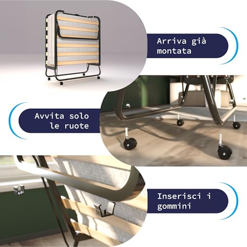 Miniatura 7 de Cortassa - Cama Plegable Xl Comfort - Colchón De Poliuretano De 10 Cm De Alto - Somier Individual De Listones De Madera De 90 X 200 Cm - Cama Ahorra Espacio Con Ruedas