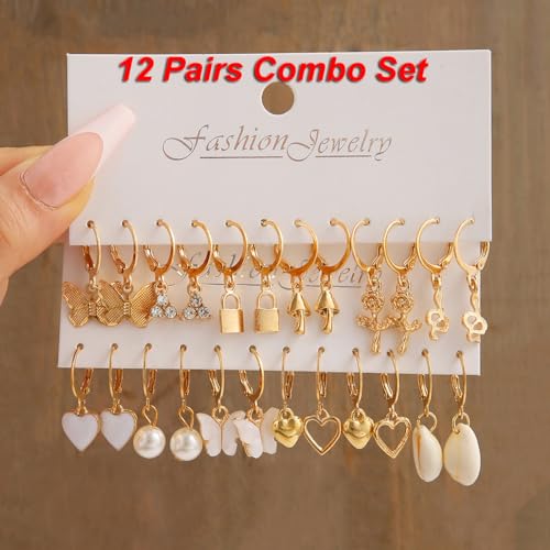 Shining Diva Fashion 12 Pairs Combo Set Latest Stylish Drop Earrings for Women and Girls (15859er)