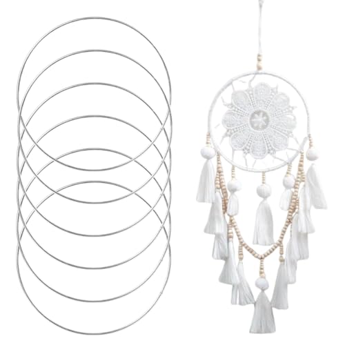 AVUELOI 20cm Blanc Cercle Métal, 6 pièces, Anneau métallique, Cerceau Metallique pour suspendre attrape-rêves, anneaux en fil de fer, couronnes de mariage, décorations murales, cerceaux à fleurs