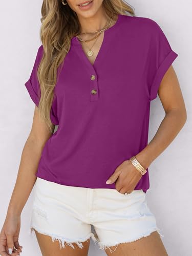 Image of ANRABESS Womens Short Sleeve Henley Tops V Neck Dressy Casual Blouses Summer Trendy Tee Shirts 2026 Vacation Fashion Clothes