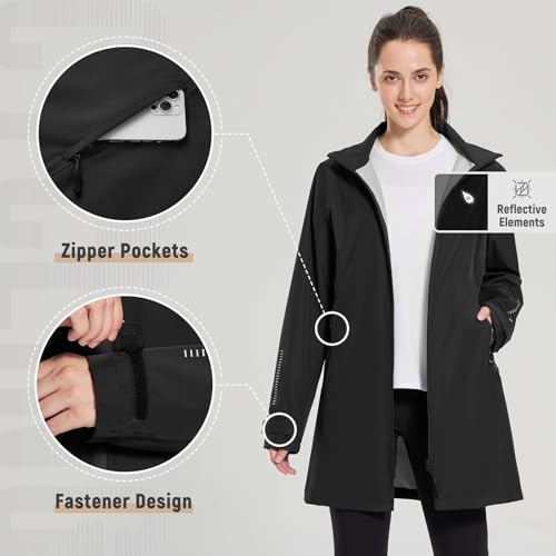 baleaf Women's Long Rain Coat Packable Waterproof Windbreaker Lightweight Cycling Jacket with Hood4