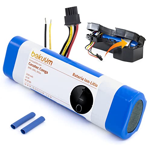 BAKUUM Batería para Cecotec Conga 3090 Capacidad de 14.8 V 3200 mAh. Repuesto Robot Aspirador....