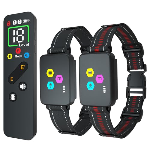 Meloive Collar de Adiestramiento para 2 Perros,Alcance de 3000 Metros con Bloqueo de Seguridad,Modos de Pitido, Vibración y E,100% Impermeable(2 Collars)