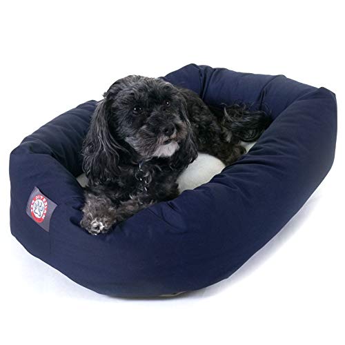 Image of 24 inch Blue & Sherpa Bagel Dog Bed By Majestic Pet Products