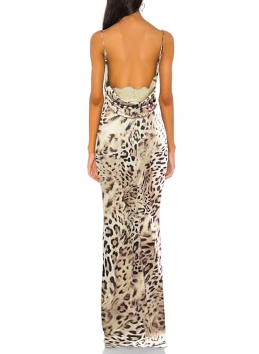 Image of Aigeman Women Spaghetti Straps Mermaid Evening Gown Wedding Guest Dress Drape Neck Lace Backless Formal Maxi Dress 21