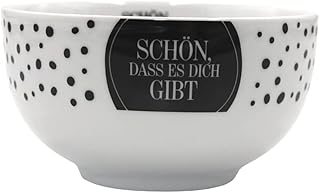Dekohelden24 muesli, Cuenco de Porcelana, diseño de Lunares, Color Blanco y Negro, con Texto «Schön, DASS es Dich Gibt » H/Ø 7 x 13 cm. Capacidad: Aprox. 450 ml, 13 cm
