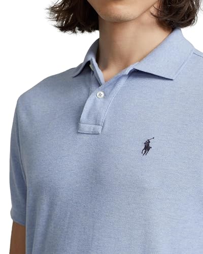 Image of Polo Ralph Lauren Men Custom Fit Mesh Pony Logo Shirt (XL, JamicaBlueHtr), X-Large