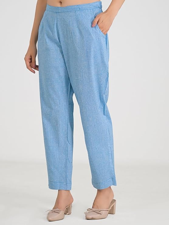Image of Women's Solid Straight Fit Cotton Trousers | Slim Fit | Trousers for Women | Casual & Office Wear Bottom for Daily