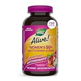 Nature’s Way Alive! Women’s 50 Plus Multivitamin Gummy, Daily Chewable Multivitamins with B-Vitamins, Vitamin D3, Calcium, Supports Heart, Brain & Bone Health,* Mixed Berry Flavored, 130 Count