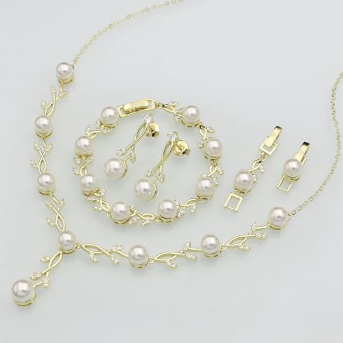 Image of GZWHD Wedding Jewelry Sets for Bride Bridesmaid Women Cubic Zirconia Necklace Earrings Bracelet Set Gift for Mother Friend Wife Daughter Sister Party Prom Jewelry