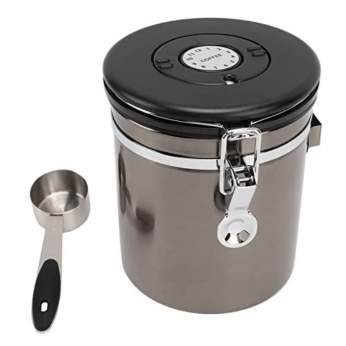 UPQRSG Boîte à Café Hermétique, Récipient de Stockage des Aliments de Cuisine en Acier Inoxydable Avec Couvercle de Suivi de la Date, Récipient de Stockage des Grains de Café Avec Cuillère(Noir)
