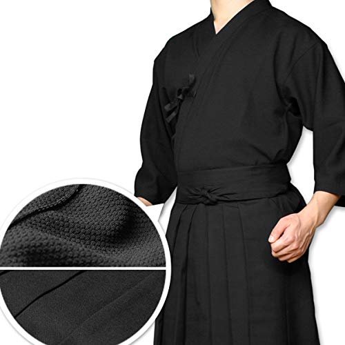 剣道屋 織刺調・黒ジャージ剣道着＋テトロン袴・黒(内ヒダ縫製加工)