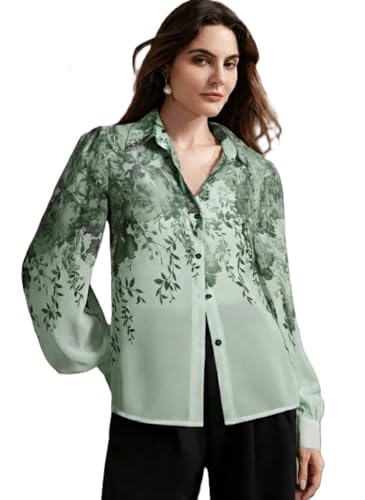 Image of Women Shirt || Women Top ||Autumn Leaves Print Polo Collar Shirt, Casual Long Sleeve (S-22-25)