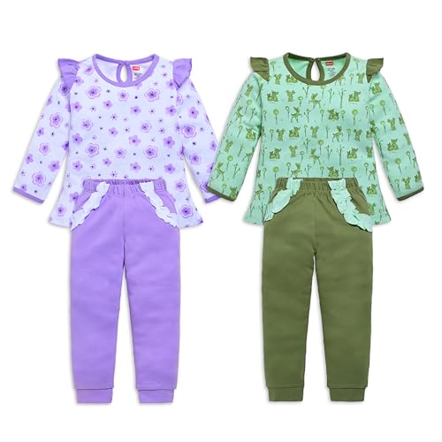 Image of LuvLap Baby Girls 100% Cotton Full Sleeve Top & Pyjama Sets, Pack Of 02