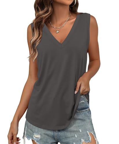 KKJ 3 Pack Womens Tank Tops Workout Summer Vacation Outfits V Neck Loose Sleeveless Blouse Casual Shirts Fall Fashion Clothes