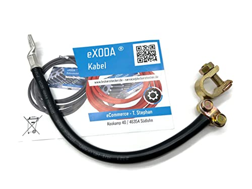 Exoda Batterikabel 35mm² 50cm M8 minuspolskontakt 11mm 99 procent koppar värmebeständig upp till 70 grader flexibel för bil elinstallationer hantverksprojekt och reparationer