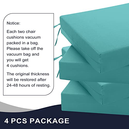 Basic Beyond Outdoor Chair Cushions For Patio Furniture - Square Corner Outdoor Chair Cushions Set Of 4, Waterproof Seat Cushions With Ties, 18.5"X16"X3", Teal #TOP1