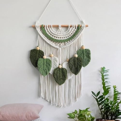 Macramé mural feuille suspendu boho pour déco chambre et mariage chic - 4