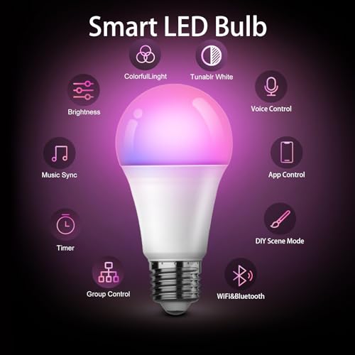 Tenmiro Smart Light Bulbs, 9W A19 Color Changing Light Bulb Work with Alexa, Google Assistant & Google Home, Music Sync WiFi & Bluetooth LED Bulbs Dimmable 800LM - Image 4
