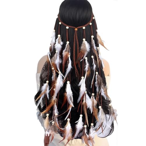 NHQZ Fascia Indiana con Piume Hippie, Copricapo Indiano Donna con Piume,Accessori per Feste in Maschera, da Donna e Ragazza, 1 pezzo