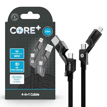 CORE+ | 4-in-1 Cable | Up to 60W Power Delivery & 480Mbps Data Transfer ...