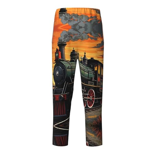Pajama Pants Pajama Bottoms with Elastic Waistband Sleepwear Lounge PantsCartoon Steam Train Print2