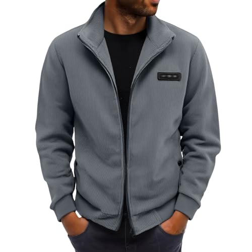 Mens Corduroy Jacket Texture Lapel Shirt Thick Full Zip Coat with Multi-Color