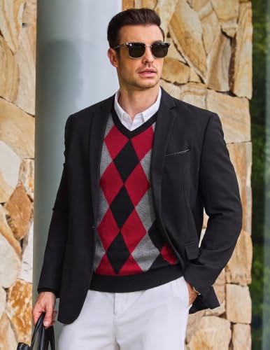 Image of COOFANDY Mens Casual V Neck Sweater Knit Slim Fit Long Sleeve Pullover Top
