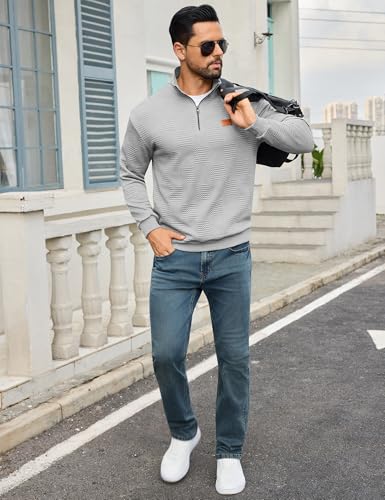 URRU Men's Quarter Zip Pullover Sweatshirt Mock Neck Long Sleeve Sweater Slim Fit Casual Polo Sweaters3