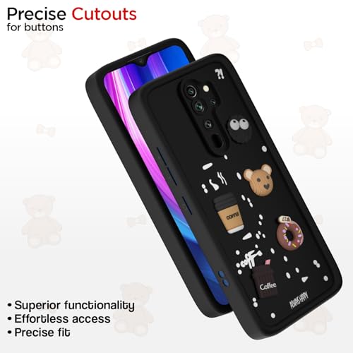 Image of Pikkme Back Cover for Redmi Note 8 Pro | Cute Fun Cartoon 3D Bear Silicone Full Body Protection Bumper Cover (Black)