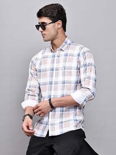Image of Majestic Man Comfort Slim Fit Pure Cotton Checked Casual Shirt