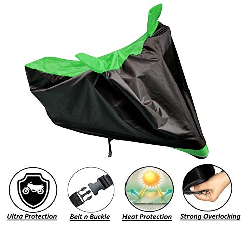 Image of Auto Hub Bike Cover Compatible with Hero Hf Deluxe with Mirror Pocket, Dustproof, Heat Resistant, Triple Stitched, Hf Deluxe Bike Cover- Black, Green