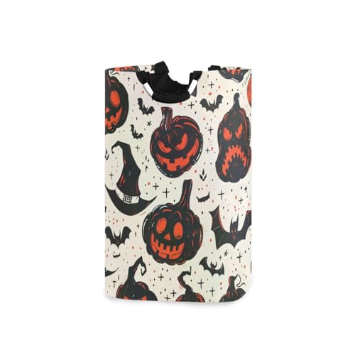 Jihqo Laundry Hamper Basket Halloween Pumpkin Lanterns Collapsible Nursery Storage Bin Waterproof Clothing Baskets for Home Bedroom Bathroom Washing Room